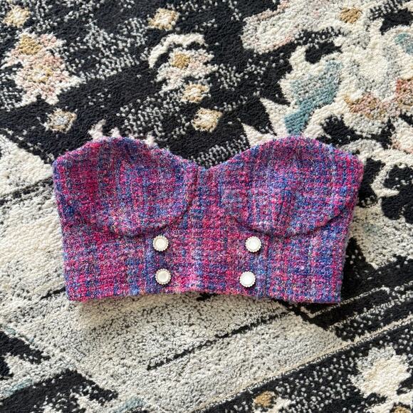 Revolve Assignment Marseille Tweed Bustier Top Pink - Picture 2 of 6